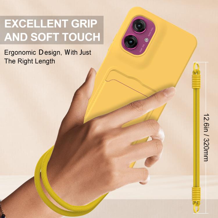 For Motorola Moto G55 5G Integrated Card Bag Solid Color Liquid Silicone Phone Case Gen2 with Short Lanyard