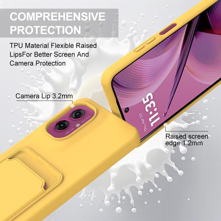 For Motorola Moto G55 5G Integrated Card Bag Solid Color Liquid Silicone Phone Case Gen2 with Short Lanyard