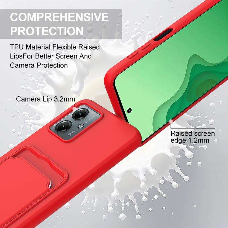 For Motorola Moto G14 4G Integrated Card Bag Solid Color Liquid Silicone Phone Case Gen2 with Short Lanyard