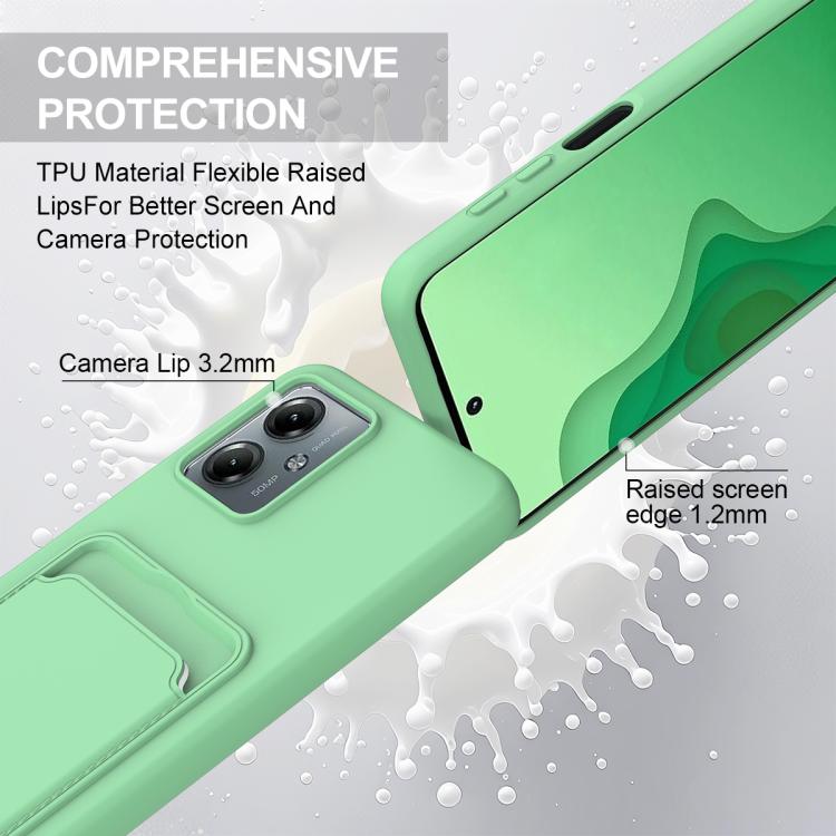 For Motorola Moto G14 4G Integrated Card Bag Solid Color Liquid Silicone Phone Case Gen2 with Short Lanyard
