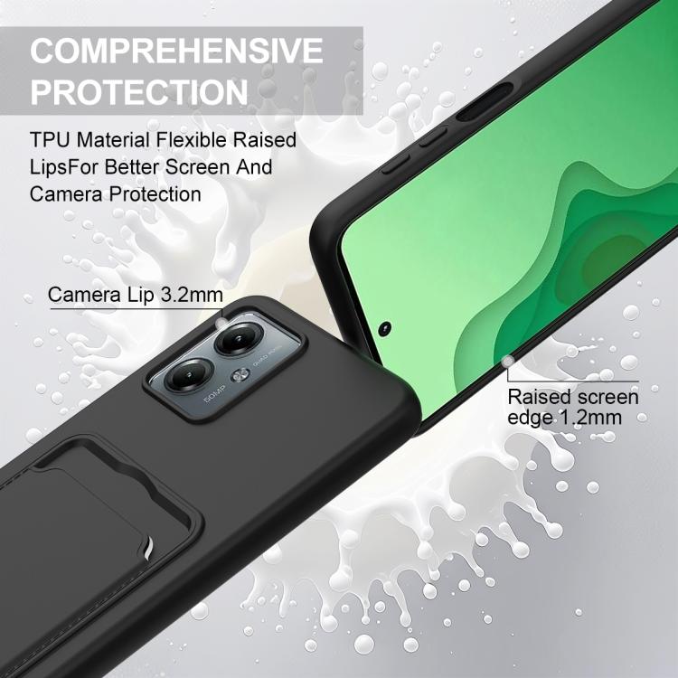 For Motorola Moto G14 4G Integrated Card Bag Solid Color Liquid Silicone Phone Case Gen2 with Short Lanyard