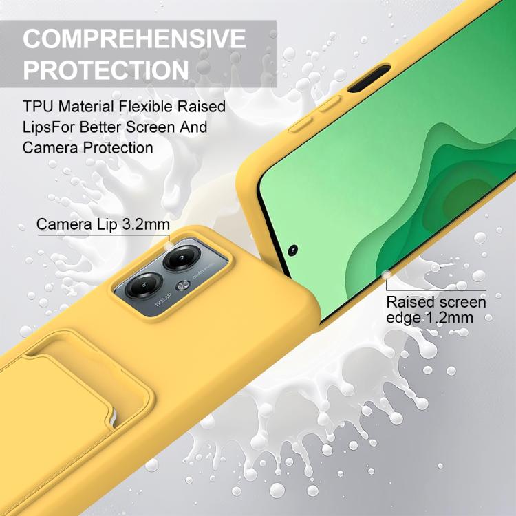 For Motorola Moto G14 4G Integrated Card Bag Solid Color Liquid Silicone Phone Case Gen2 with Short Lanyard
