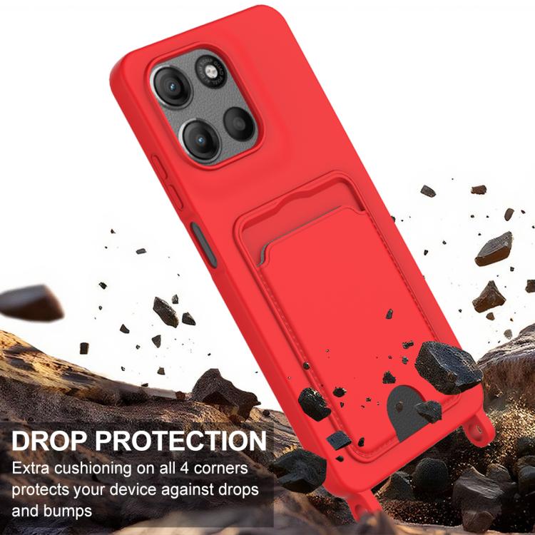 For Motorola Moto G67 Power / G57 Power Integrated Card Bag Solid Color Liquid Silicone Phone Case Gen2 with Short Lanyard