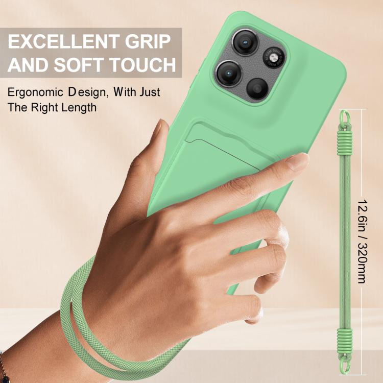 For Motorola Moto G67 Power / G57 Power Integrated Card Bag Solid Color Liquid Silicone Phone Case Gen2 with Short Lanyard