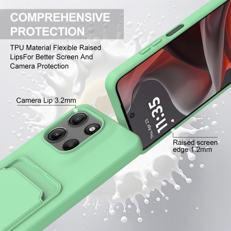 For Motorola Moto G67 Power / G57 Power Integrated Card Bag Solid Color Liquid Silicone Phone Case Gen2 with Short Lanyard