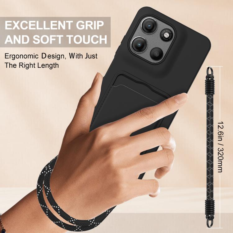 For Motorola Moto G67 Power / G57 Power Integrated Card Bag Solid Color Liquid Silicone Phone Case Gen2 with Short Lanyard
