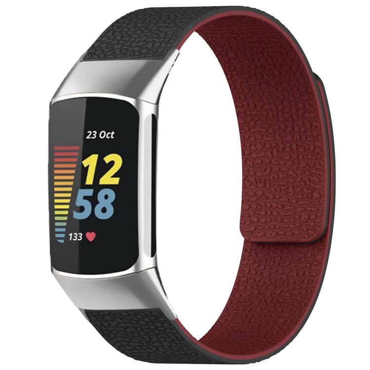 For Fitbit Charge 5 / Charge 6 xDfind Litchi Texture Magnetic Silicone Watch Band
