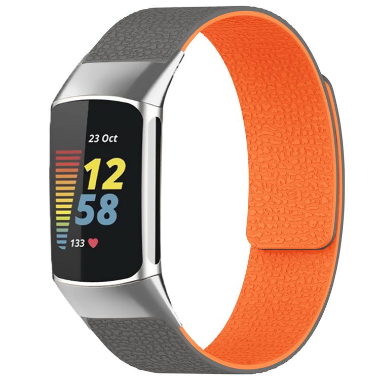 For Fitbit Charge 5 / Charge 6 xDfind Litchi Texture Magnetic Silicone Watch Band
