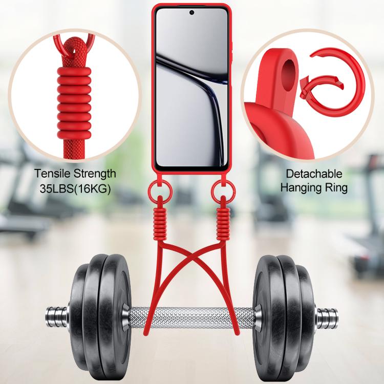 For Realme C65 4G Integrated Card Bag Solid Color Liquid Silicone Phone Case Gen2 with Short Lanyard