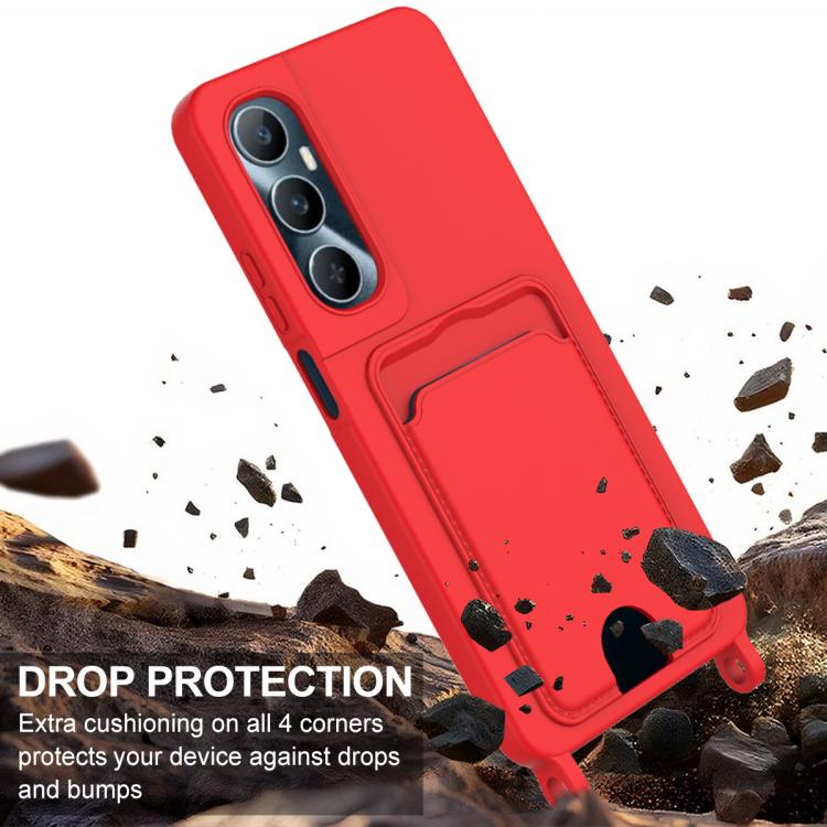 For Realme C65 4G Integrated Card Bag Solid Color Liquid Silicone Phone Case Gen2 with Short Lanyard