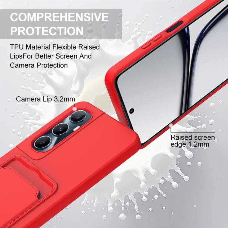 For Realme C65 4G Integrated Card Bag Solid Color Liquid Silicone Phone Case Gen2 with Short Lanyard