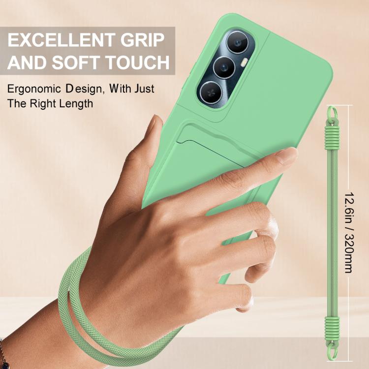 For Realme C65 4G Integrated Card Bag Solid Color Liquid Silicone Phone Case Gen2 with Short Lanyard