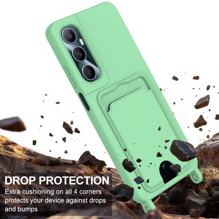 For Realme C65 4G Integrated Card Bag Solid Color Liquid Silicone Phone Case Gen2 with Short Lanyard