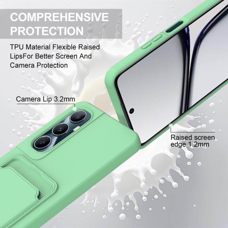 For Realme C65 4G Integrated Card Bag Solid Color Liquid Silicone Phone Case Gen2 with Short Lanyard