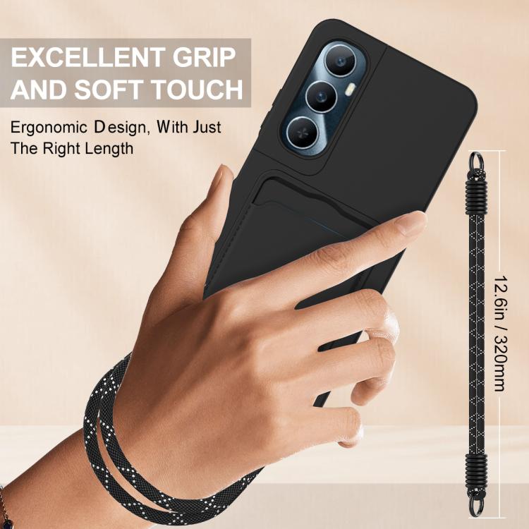 For Realme C65 4G Integrated Card Bag Solid Color Liquid Silicone Phone Case Gen2 with Short Lanyard