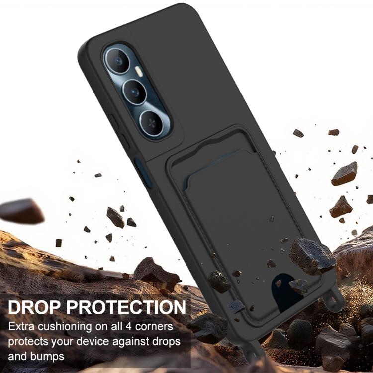 For Realme C65 4G Integrated Card Bag Solid Color Liquid Silicone Phone Case Gen2 with Short Lanyard