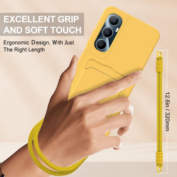 For Realme C65 4G Integrated Card Bag Solid Color Liquid Silicone Phone Case Gen2 with Short Lanyard