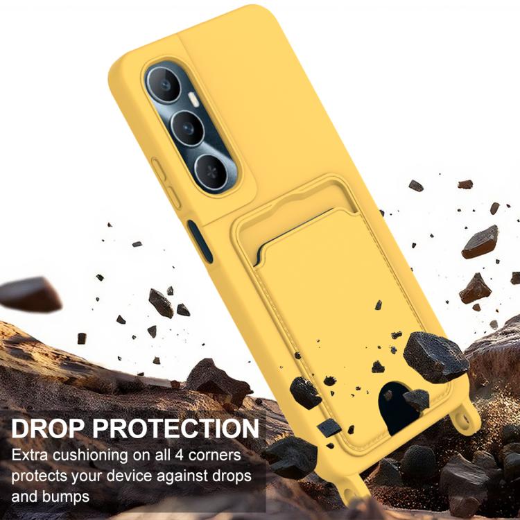 For Realme C65 4G Integrated Card Bag Solid Color Liquid Silicone Phone Case Gen2 with Short Lanyard