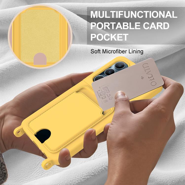 For Realme C65 4G Integrated Card Bag Solid Color Liquid Silicone Phone Case Gen2 with Short Lanyard