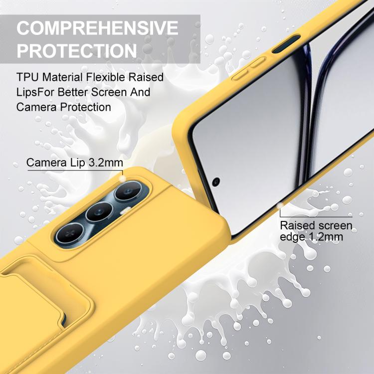 For Realme C65 4G Integrated Card Bag Solid Color Liquid Silicone Phone Case Gen2 with Short Lanyard