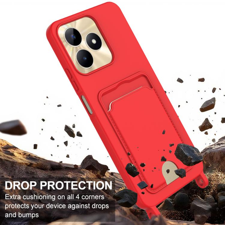 For Realme Narzo N53 / Note 50 4G Integrated Card Bag Solid Color Liquid Silicone Phone Case Gen2 with Short Lanyard
