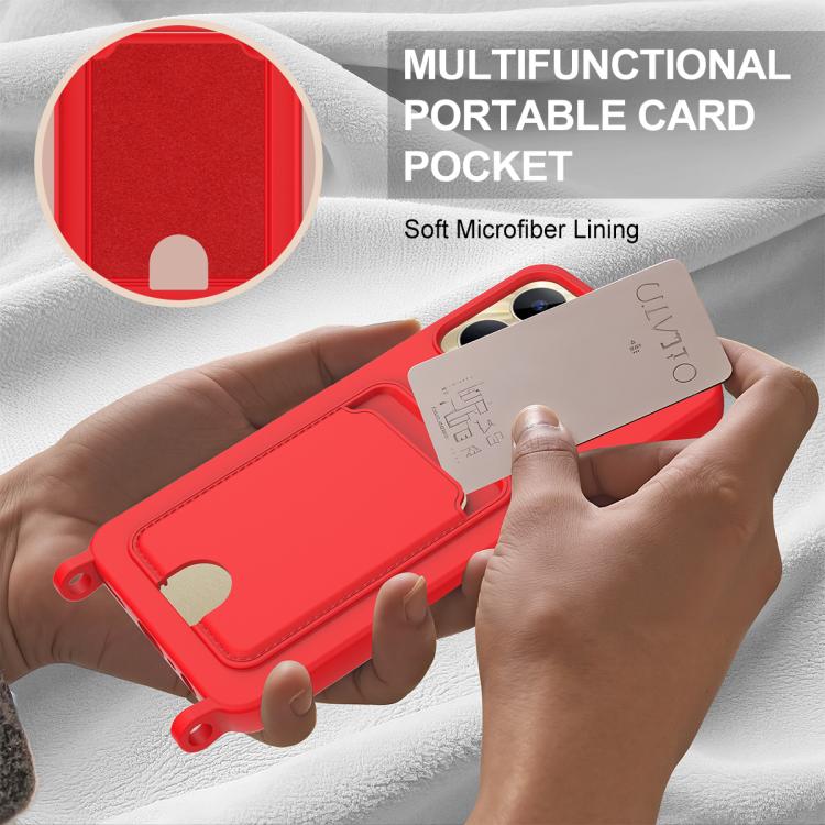 For Realme Narzo N53 / Note 50 4G Integrated Card Bag Solid Color Liquid Silicone Phone Case Gen2 with Short Lanyard