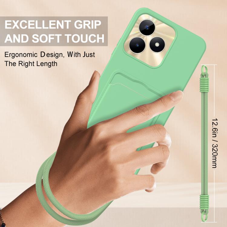 For Realme Narzo N53 / Note 50 4G Integrated Card Bag Solid Color Liquid Silicone Phone Case Gen2 with Short Lanyard