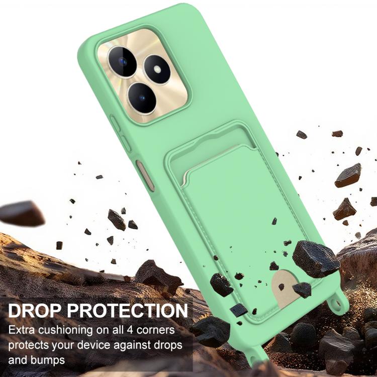 For Realme Narzo N53 / Note 50 4G Integrated Card Bag Solid Color Liquid Silicone Phone Case Gen2 with Short Lanyard