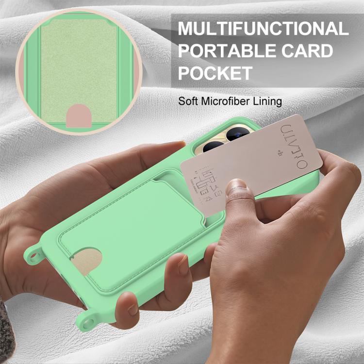 For Realme Narzo N53 / Note 50 4G Integrated Card Bag Solid Color Liquid Silicone Phone Case Gen2 with Short Lanyard