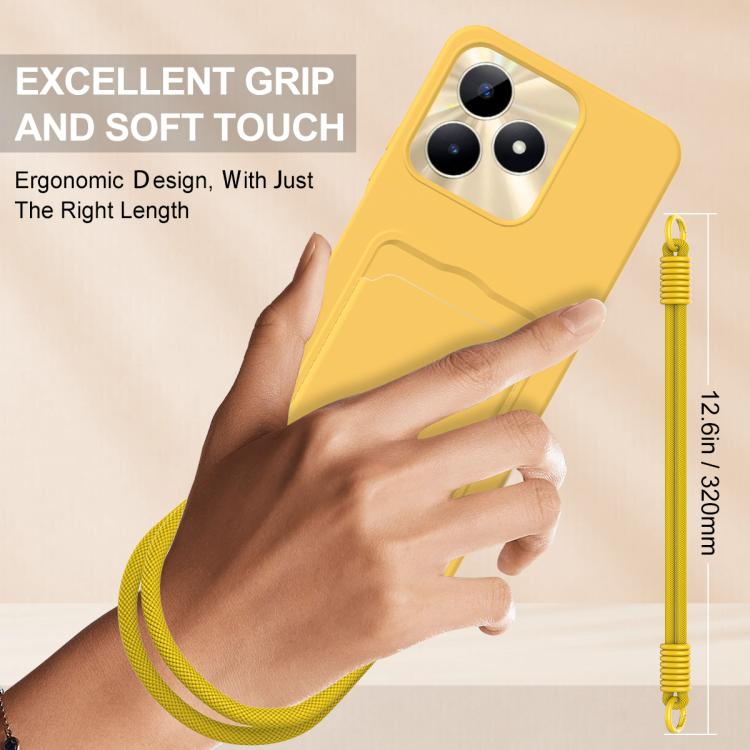 For Realme Narzo N53 / Note 50 4G Integrated Card Bag Solid Color Liquid Silicone Phone Case Gen2 with Short Lanyard