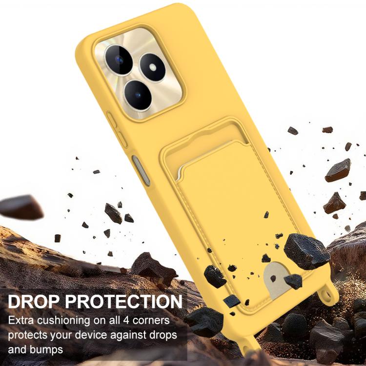For Realme Narzo N53 / Note 50 4G Integrated Card Bag Solid Color Liquid Silicone Phone Case Gen2 with Short Lanyard