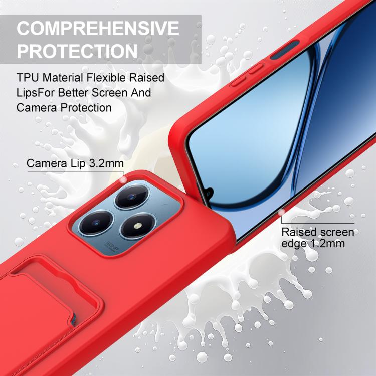 For Realme Note 60 / C63 4G / C61 4G Integrated Card Bag Solid Color Liquid Silicone Phone Case Gen2 with Short Lanyard