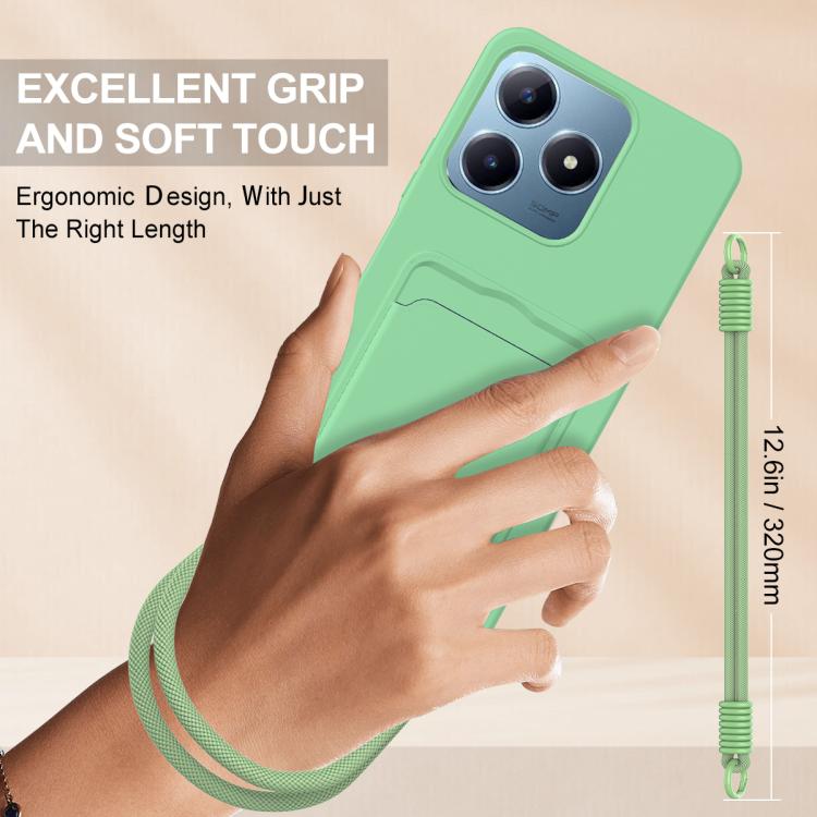 For Realme Note 60 / C63 4G / C61 4G Integrated Card Bag Solid Color Liquid Silicone Phone Case Gen2 with Short Lanyard