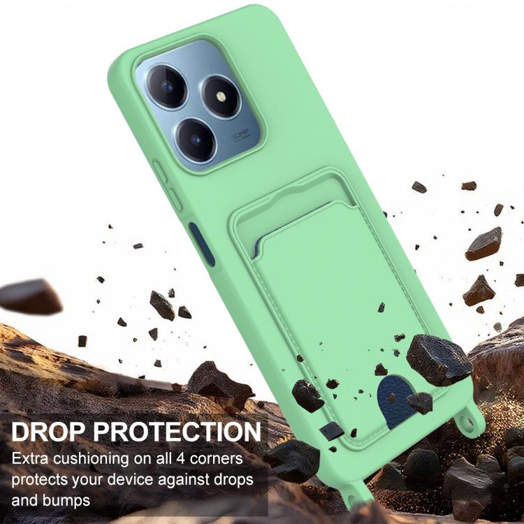 For Realme Note 60 / C63 4G / C61 4G Integrated Card Bag Solid Color Liquid Silicone Phone Case Gen2 with Short Lanyard