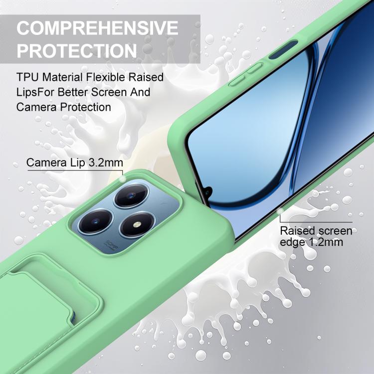 For Realme Note 60 / C63 4G / C61 4G Integrated Card Bag Solid Color Liquid Silicone Phone Case Gen2 with Short Lanyard