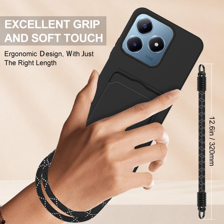 For Realme Note 60 / C63 4G / C61 4G Integrated Card Bag Solid Color Liquid Silicone Phone Case Gen2 with Short Lanyard
