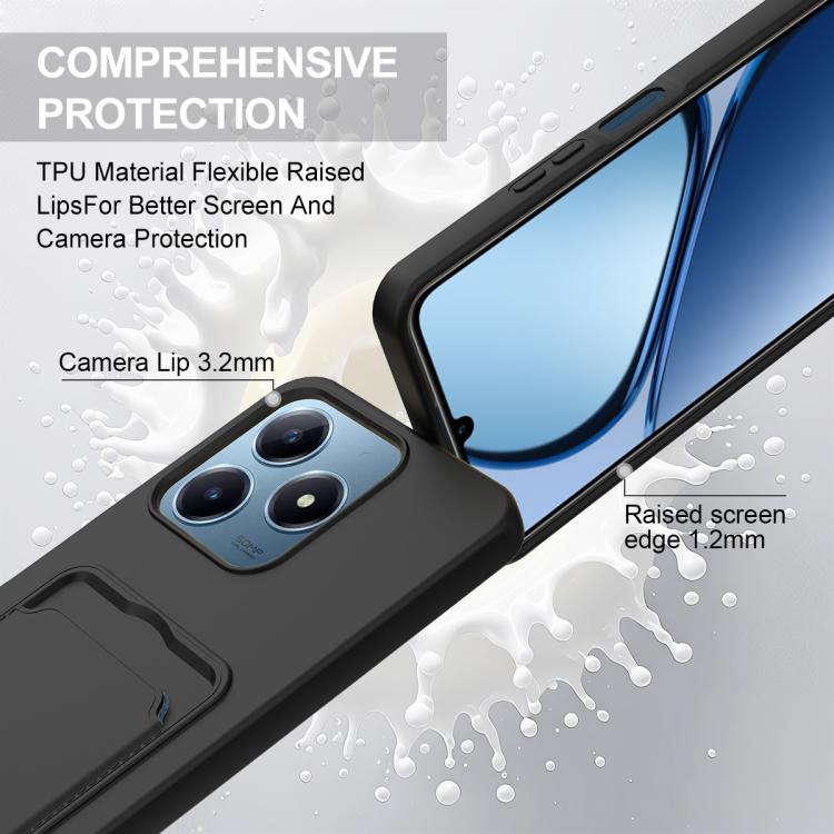 For Realme Note 60 / C63 4G / C61 4G Integrated Card Bag Solid Color Liquid Silicone Phone Case Gen2 with Short Lanyard
