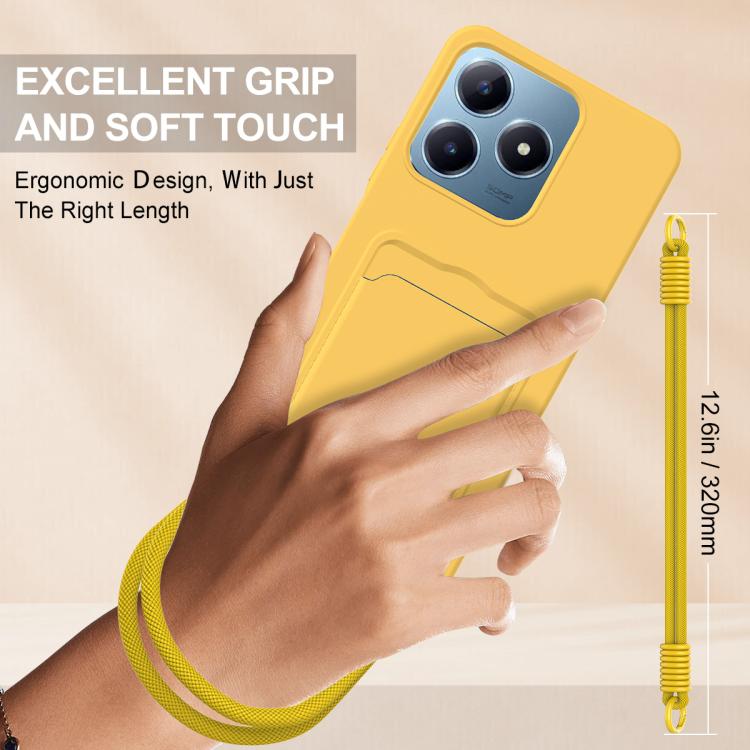 For Realme Note 60 / C63 4G / C61 4G Integrated Card Bag Solid Color Liquid Silicone Phone Case Gen2 with Short Lanyard