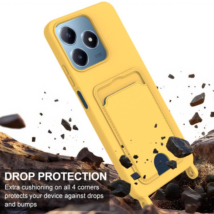 For Realme Note 60 / C63 4G / C61 4G Integrated Card Bag Solid Color Liquid Silicone Phone Case Gen2 with Short Lanyard