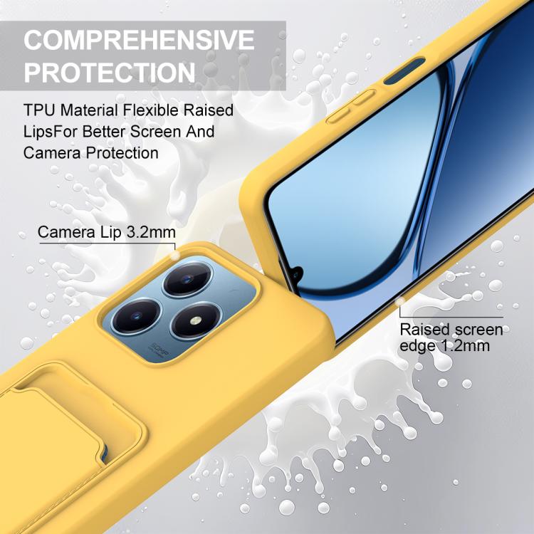 For Realme Note 60 / C63 4G / C61 4G Integrated Card Bag Solid Color Liquid Silicone Phone Case Gen2 with Short Lanyard