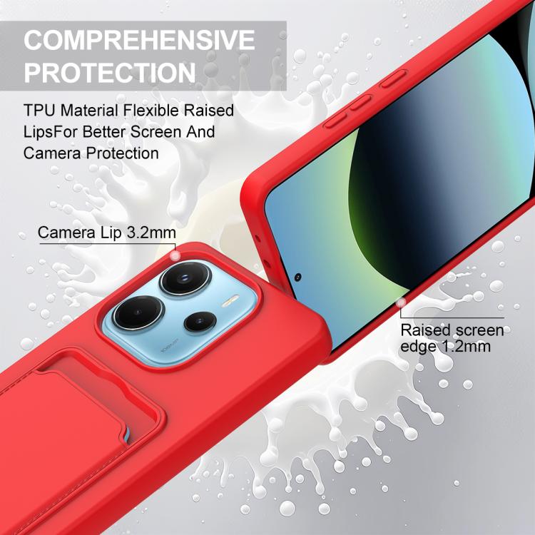 For Redmi Note 14 4G 163.25mm Integrated Card Bag Solid Color Liquid Silicone Phone Case Gen2 with Short Lanyard