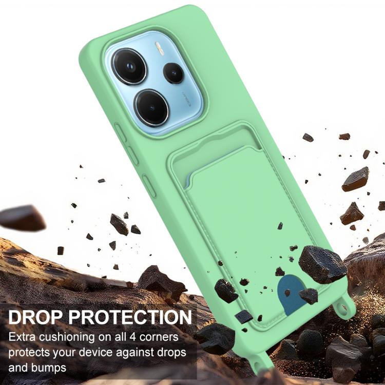 For Redmi Note 14 4G 163.25mm Integrated Card Bag Solid Color Liquid Silicone Phone Case Gen2 with Short Lanyard