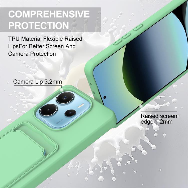 For Redmi Note 14 4G 163.25mm Integrated Card Bag Solid Color Liquid Silicone Phone Case Gen2 with Short Lanyard