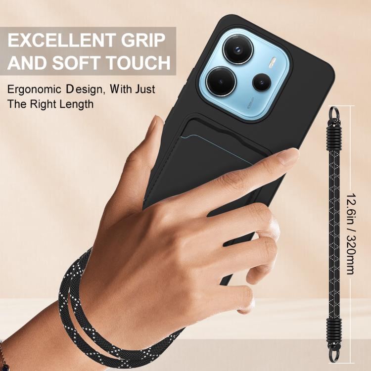 For Redmi Note 14 4G 163.25mm Integrated Card Bag Solid Color Liquid Silicone Phone Case Gen2 with Short Lanyard