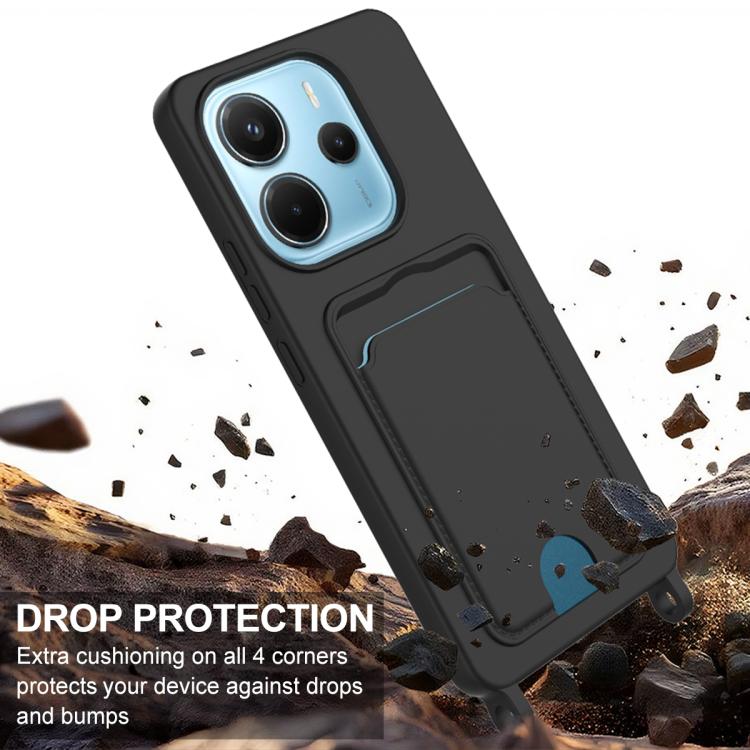 For Redmi Note 14 4G 163.25mm Integrated Card Bag Solid Color Liquid Silicone Phone Case Gen2 with Short Lanyard