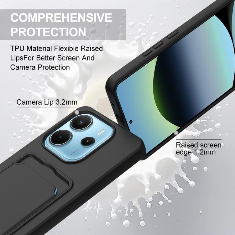 For Redmi Note 14 4G 163.25mm Integrated Card Bag Solid Color Liquid Silicone Phone Case Gen2 with Short Lanyard