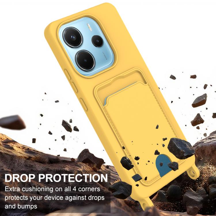 For Redmi Note 14 4G 163.25mm Integrated Card Bag Solid Color Liquid Silicone Phone Case Gen2 with Short Lanyard