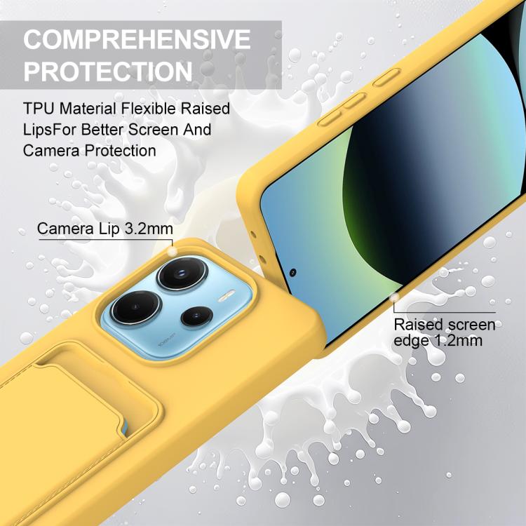 For Redmi Note 14 4G 163.25mm Integrated Card Bag Solid Color Liquid Silicone Phone Case Gen2 with Short Lanyard