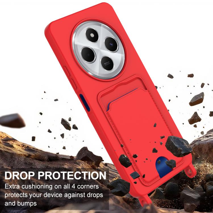 For Redmi 14C 4G / 14R 5G / A4 5G Integrated Card Bag Solid Color Liquid Silicone Phone Case Gen2 with Short Lanyard