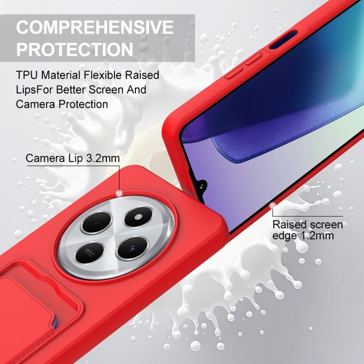 For Redmi 14C 4G / 14R 5G / A4 5G Integrated Card Bag Solid Color Liquid Silicone Phone Case Gen2 with Short Lanyard